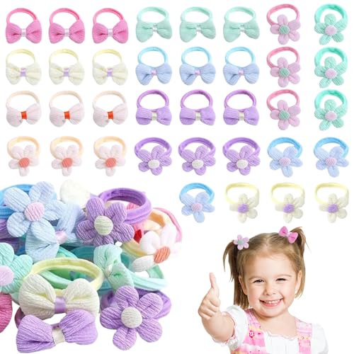 CATOR 36 Stück haargummis mädchen, Baby Haargummi mit Blumen Haargummi Mädchen Nahtlos Weich Haargummi mit Schleife Haargummi Kinder mit Bonbonschleife Geeignet für Kinder Kleine Mädchen von CATOR