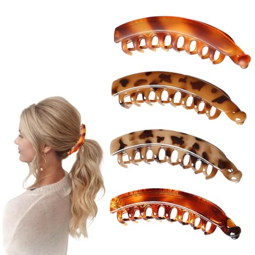 CATOR 4 Stück Groß Bananen Haarspange,Pferdeschwanz Haarklammer Vintage Bananen Clips Bananenspangen Griffkämme Damen Hochwertig Robust Haarschmuck für Frauen Mädchen von CATOR