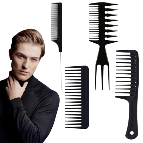 CATOR 4 Stücke Styling Kamm Männer Set styling kamm männerProfessioneller Breite Zähne Slick Back Haarkamm Rat Tail Haarbürste Entwirrkamm Und Teasing Comb Für Herren Mann Friseure Salon, Schwarz von CATOR