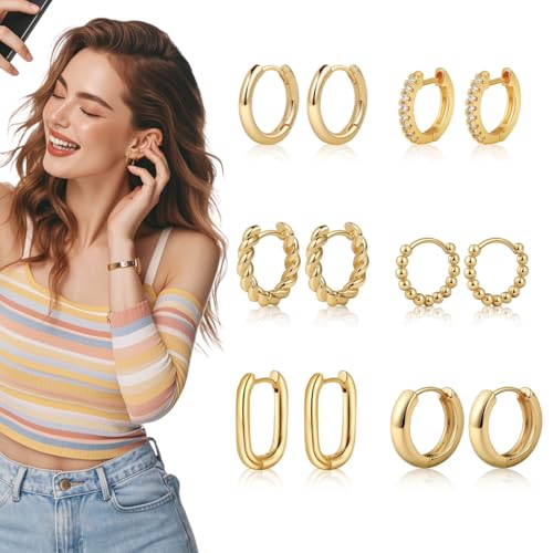 CATOR 6 Paar helix piercings gold Ohrringe Silber 925 Creolen Set Für Mädchen Damen Hypoallergen Creolen Silber 925 Klein Multipack Mittelgroß Groß Statement Ohrringe Schmuck Set Für Mehrere Ohrlöcher von CATOR