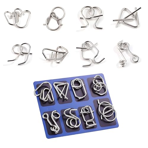 CATOR 8 Stück Knobelspiele Set, IQ Puzzle Geduldspiele Set 3D Brainteaser Metall Puzzle IQ Spiele Set Geduldspiele für Kinder, IQ Spiele Puzzle Ring Geschenke für Erwachsene Studenten und Kinder von CATOR
