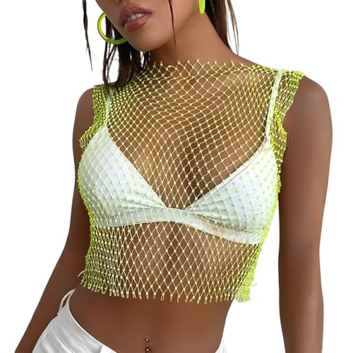 CATOR Glitzer top Mesh Kristall Top Festival Outfit Strasssteine Fischnetz ausgehöhltes Tank Top glitzerndes Körper Accessoire für Frauen und Mädchen festival kleid netzoberteil damen - Grün von CATOR