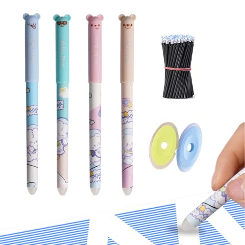 CATOR Radierbarer Kugelschreiber, 4 Stück Farbe Tintenroller Radierbar 0.35mm Cartoon Löschbarer Stift mit 50 Nachfüllungen und 2 Radiergummis Gelstiften für Kinder Studenten Schule Büro von CATOR