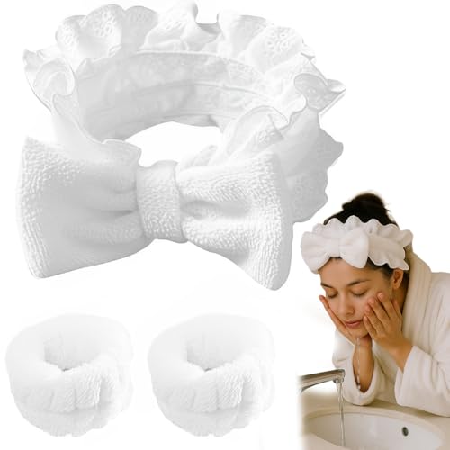 CATOR Spa Stirnband zum Waschen Gesicht Wristband Set Schwamm weiches Frottee Make-up Hautpflege Anti-Rutsch-Stirnband für Damen Gesichtsreinigung abschmink haarband von CATOR