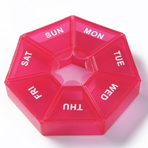 CATOR Süße rosa Wochen-Pillenbox mit 7 großen Fächern, runde Pillendose, perfekt für den Transport Ihrer wöchentlichen Vitamine für unterwegs von CATOR