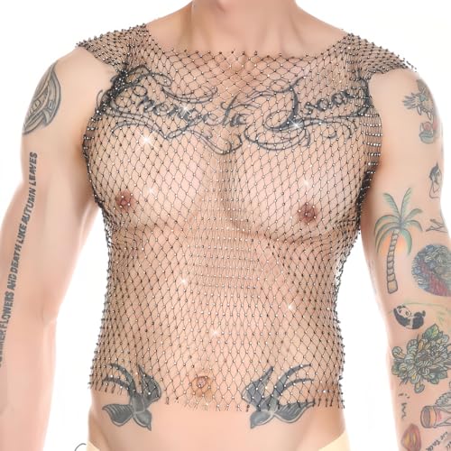 CATOR Tank Top Männer Mesh Crop Top Durchsichtiges Glänzende Netzshirt Fischnetz Strasssteine Cover Up Kristall Sheer Mesh Top Aushöhlen Sparkle Club Wear Sexy Pailletten Netzoberteil -M- Schwarz CATOR Tank Top Männer Mesh Crop Top Durchsichtiges Glänzende Netzshirt Fischnetz Strasssteine Cover Up Kristall Sheer Mesh Top Aushöhlen Sparkle Club Wear Sexy Pailletten Netzoberteil -M- Schwarz von CATOR