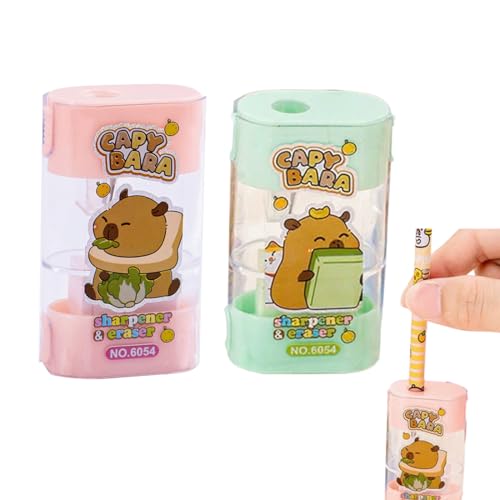 Ein Set mit 2 Stück spitzer mit dose, niedliche anspitzer mit behälter, Farbe zufällig, mit Capybara-Motiv, mit Stauraum. von CATOR