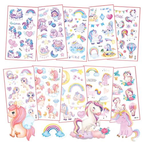 Einhorn Glitzer Tattoo Set Kinder, 10 Blätter Einhorn Fake Tattoos für Kinder, unicorn Geschenke für Mädchen, Geburtstag Party Geschenk Kleine, Hautfreundliche Temporäre Einhorn Glitzer Tattoo Set Kinder, 10 Blätter Einhorn Fake Tattoos für Kinder, unicorn Geschenke für Mädchen, Geburtstag Party Geschenk Kleine, Hautfreundliche Temporäre von CATOR