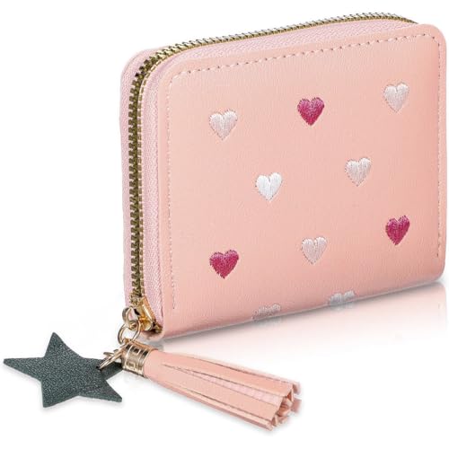 Geldbeutel Mädchen, Nette Portmonee Kinder, Portemonnaie Jungen mit Kartenhalter PU Leder, Mini Geldbörse Kinder mit Quaste Reißverschluss, für Kinder Teens Mädchen Frauen(Rosa) von CATOR