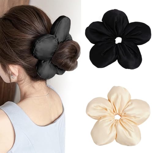 Haarringe Damen, Dreidimensionales Blumen-Haargummi, Pferdeschwanzhalter Haarband aus, Haargummis (schwarz+weiß) von CATOR