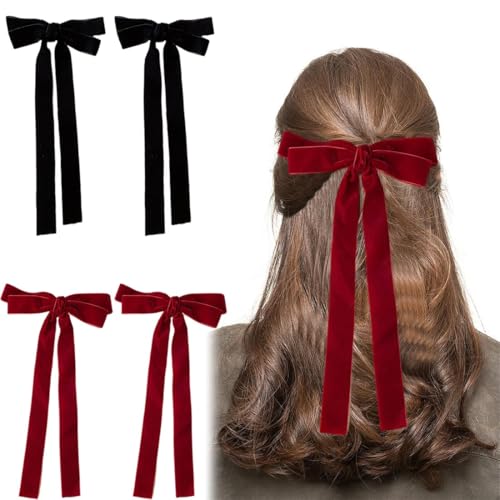 Schleifen Haarspange, 4 Stück Damen Haarschleife, Rote und Schwarz Schleife Haare Französische Große Schleife, Haarspangen für Frauen von CATOR