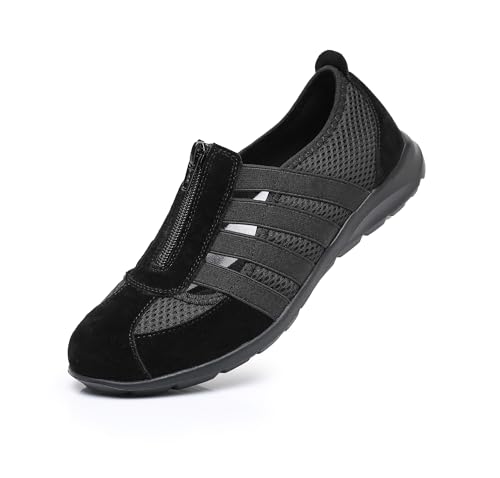 CATPOWER Damen Slip-On Freizeitschuhe, Dehnbar, Atmungsaktiv, mit Reißverschluss (Schwarz, EU Schuhgrößensystem, Erwachsene, Damen, Numerisch, M, 36) von CATPOWER