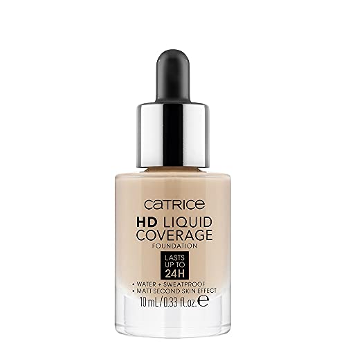 Catrice Mini HD Liquid Coverage Foundation, Make Up, Nr. 020 Rose Beige, nude, für Mischhaut, für unreine Haut, langanhaltend, mattierend, matt, vegan, ölfrei, wasserfest (10ml) von Catrice