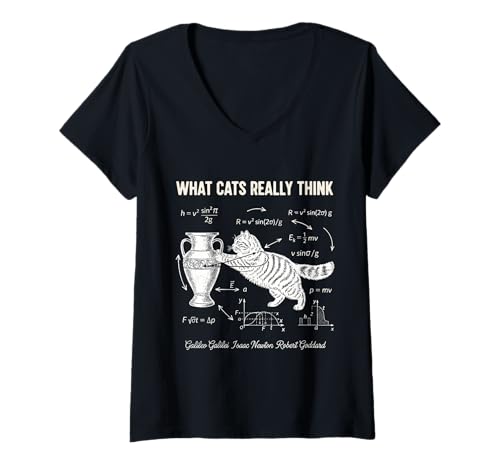 Damen Lustiges Katzen-Physik-T-Shirt Wissenschaft Humor Nerdy Katze Papa Geschenke T-Shirt mit V-Ausschnitt Damen Lustiges Katzen-Physik-T-Shirt Wissenschaft Humor Nerdy Katze Papa Geschenke T-Shirt mit V-Ausschnitt von CATS ARE WEIRD Co.