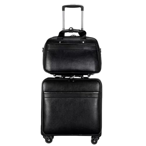 CAULO 16-Zoll-Koffer, PU-Leder, Rollgepäck, Spinner, Herren-Business-Koffer, Räder, 16-Zoll-Kabinen-Passwort-Trolley, Reisetasche (Black) von CAULO