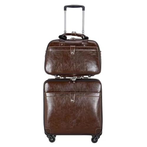 CAULO 16-Zoll-Koffer PU-Leder Rollgepäck Spinner Herren Business-Koffer Räder Kabine Passwort Trolley Reisetasche (Brown) von CAULO