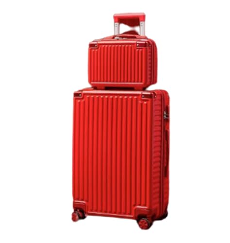 CAULO Gepäckset 2-teiliges Koffer-PC+ABS-Handgepäck mit Spinnerrad, mit Schloss und 14-Zoll-Kosmetikkoffern für Damen (Red 22in) von CAULO