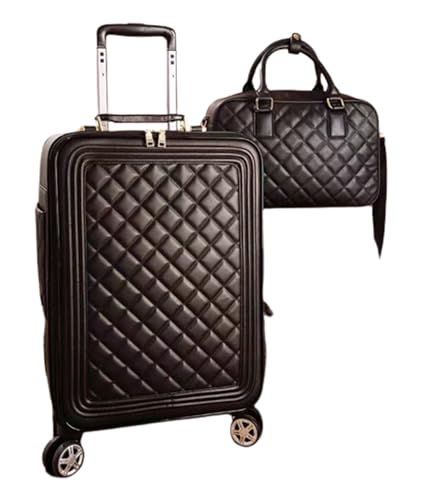 CAULO Gepäcksets, 2-teiliger Koffer mit Spinnerrädern, Passwortsperre und Handgepäck-Aktentasche, Reisegepäckset aus Leder für Damen und Herren (Black 18in) von CAULO