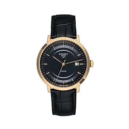 Cauny - Uhr für Herren - Analoguhr - Prima Automatic Black Gold - Swiss Made Uhrwerk - Lederarmband - 3-Stunden-Funktion mit Datumsanzeige - 10 ATM - Hergestellt aus Hochpräzisen 316L Stahl Cauny - Uhr für Herren - Analoguhr - Prima Automatic Black Gold - Swiss Made Uhrwerk - Lederarmband - 3-Stunden-Funktion mit Datumsanzeige - 10 ATM - Hergestellt aus Hochpräzisen 316L Stahl von CAUNY