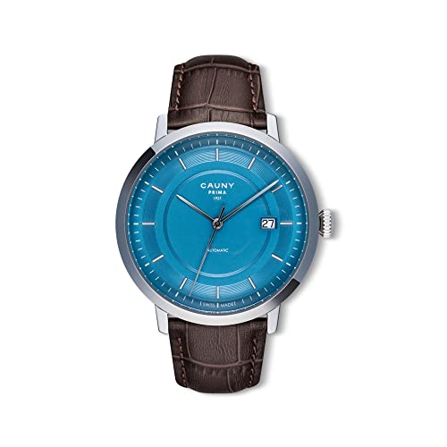 Cauny - Uhr für Herren - Analoguhr - Prima Automatic Blue Axis - Swiss Made Uhrwerk - Lederarmband - 3-Stunden-Funktion mit Datumsanzeige - Wasserdicht bis zu 10 ATM - Hergestellt aus 316L Stahl Cauny - Uhr für Herren - Analoguhr - Prima Automatic Blue Axis - Swiss Made Uhrwerk - Lederarmband - 3-Stunden-Funktion mit Datumsanzeige - Wasserdicht bis zu 10 ATM - Hergestellt aus 316L Stahl von CAUNY