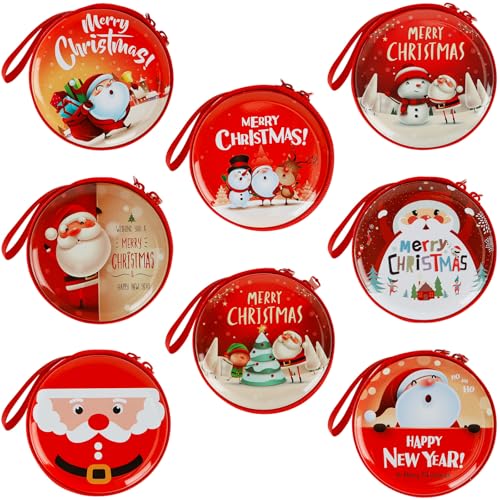 CAUTIOUS 8 Stück Weihnachts-Münzgeldbörse Weihnachtliche Weißblech Reißverschlusstasche Mini Geldbörse mit Reißverschluss Süßigkeiten Rechteckig für Süßigkeiten Münzen(rot) von CAUTIOUS