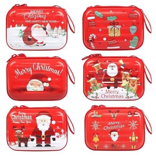 CAUTIOUS 9pcs Weihnachts-Münzgeldbörse Weihnachtliche Weißblech Reißverschlusstasche Mini Geldbörse mit Reißverschluss Süßigkeiten Rechteckig für Süßigkeiten Münzen(rot-3 Styles) von CAUTIOUS