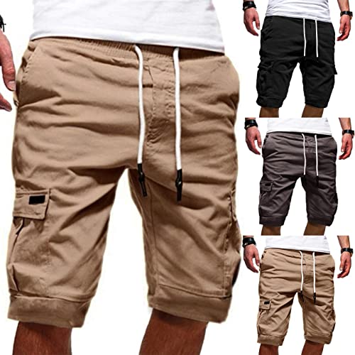 CAUYDY Angebote des Tages Heute Kurze Hosen Herren Cargo Shorts Casual Einfarbig Baumwolle Cargohose Sommer Bermuda Short mit 6 Taschen Sommerhose Elastischer Freizeithose Männer Hose von CAUYDY