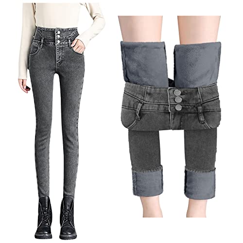 CAUYDY Damen Jeans Winter Dicke Skinny Pants Fleece Gefüttert Leggings Slim Fit Stretch Warm Jeggings Hohe Taille Thermo Stretchhose Denim Stretchy Hosen Thermojeans Winterhosen Große Größen von CAUYDY