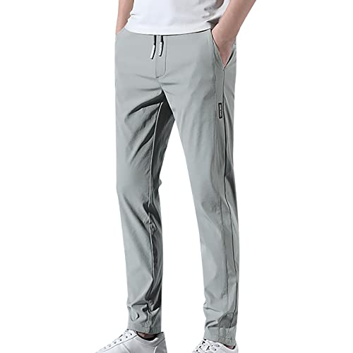 CAUYDY Leichte Sommerhose Herren Einfarbig Freizeithose Stretch Jogginghose Eisseide Stoffhose Sommer Herrenhose Große Größen Hose Baggy Sporthose Basic Trainingshose Hosen mit Tunnelzug und Taschen von CAUYDY