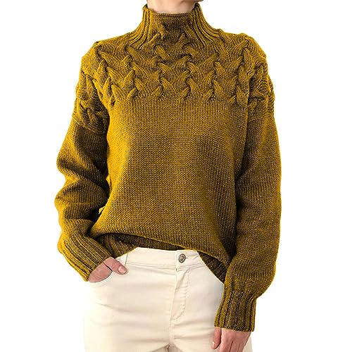 CAUYDY Rollkragenpullover Damen Langarm Pullover Strickpullover Einfarbige Grobstrickpullover Pulli Elegant Winterpulli Sweater Strick Oberteil Winterpullover Warm Rollkragen von CAUYDY