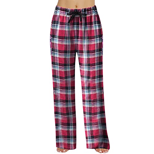 CAUYDY Schlafanzughosen Damen Kariert Damen Schlafanzughose Lang Pyjamahose Lose Freizeithose Loungehose Yogahose Sleep Pants Mit Taschen und Kordelzug Schlafanzughosen Fã r Damen von CAUYDY