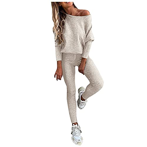 CAUYDY Sommer Outfits Damen Elegant,Damen Hausanzug mit Stehkragen Mode 2 Teile Herbst Buchstaben Druck Langarm Trainingsanzug Frau Lose Jogginganzug Freizeitanzug Sweatshirt Jogginghose für Yoga Gym von CAUYDY