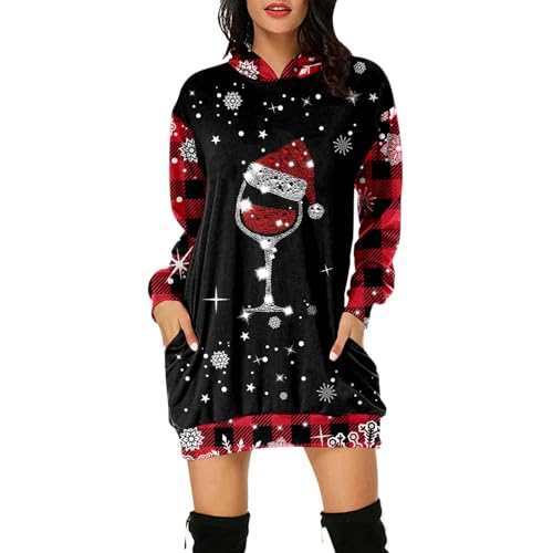 CAUYDY Weihnachtspullover Damen Weihnachtspullover Modisches lässiges Damen Pullover Kleid mit Weihnachtsmotiv langärmelig und mit Kapuze von CAUYDY