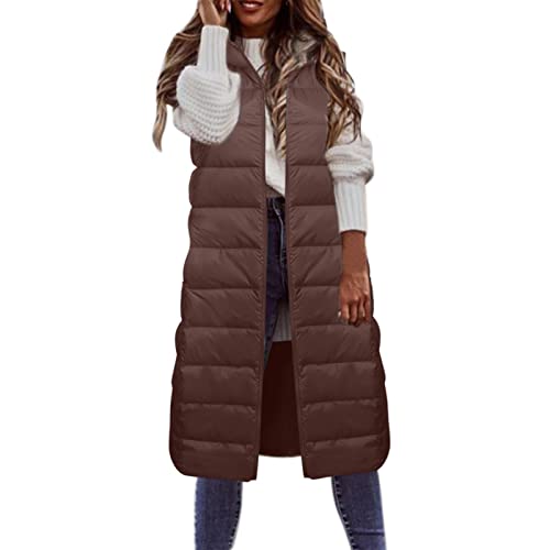 CAUYDY Winterjacke Damen Lang Jacke Weste Damen Daunenweste mit Kapuze Winter Warm Longweste Ärmellose Lange Steppweste Leicht Winterjacke Winterweste Jacke Winterweste Mäntel Steppweste Winterweste von CAUYDY