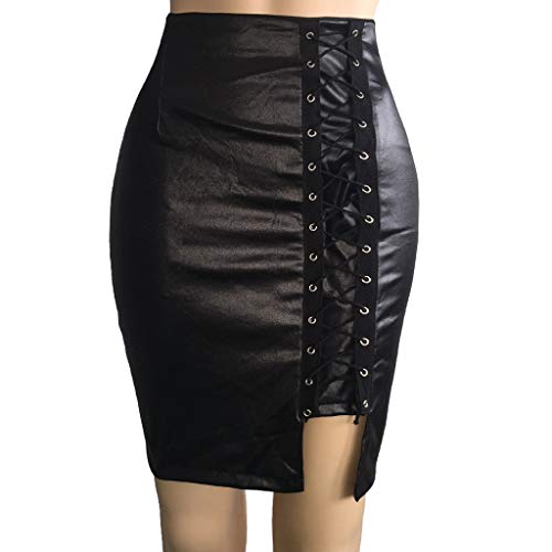 Faschingskostüme Damen Sexy Wetlook Rock Falten Damen High Waist Lederrock Sexy Kurz Metallischer Mini Skater Rock Stretch Party Clubwear Gr. S-XXL Damen Sexy Wetlook Rock Lack Leder Bleistift Etui Rö von CAUYDY