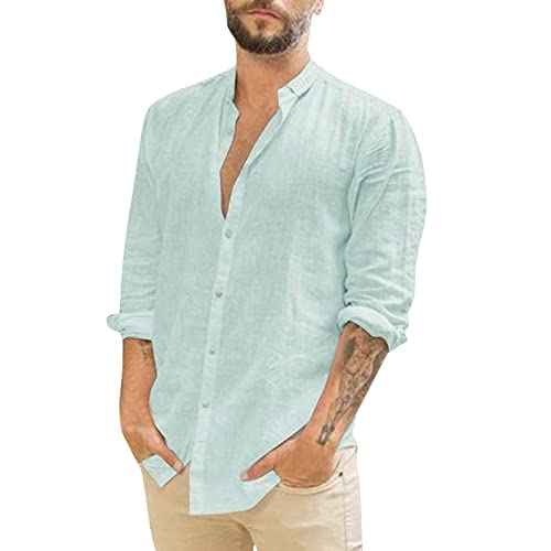 Hemd Herren Leinenhemd Herren Langarm Sommerhemd Freizeithemd Business Shirts Leichte Hemden für Männer Regular Fit von CAUYDY