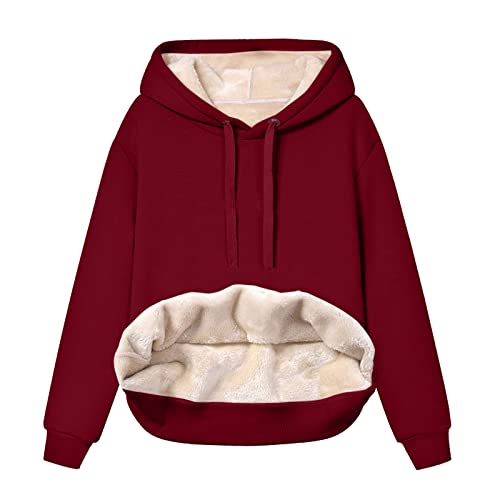 Hoodie Damen Kapuzenpullover Oversize Casual Pullover Sweatshirt Langarm Baumwolle Pulli Herbst Winter Hoody mit Tasche Sherpa Hoodie Fleece-Innenfutter Langarmshirt von CAUYDY