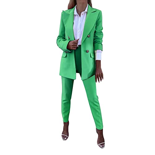 Hosenanzug Damen Sportlich Elegant 2 Teiler Damen Zweiteiliger Anzug Set Business Hosenanzug Büro Business Formal Blazer Langarm Anzugjacke Hosenanzug Slim Fit Hose 2 Stück Anzug Karo Kariert Zweiteil von CAUYDY