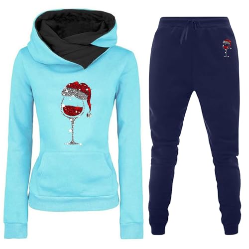 Jogginganzug 2tlg Damen Tracksuit Weihnachten Rotweinglas Drucken Langarm Rundhalsausschnitt Casual Sport Outfit Zweiteiler Sportanzug Freizeitanzug Jogger Trainingsanzug Set Sweatshirt & Jogginghose von CAUYDY