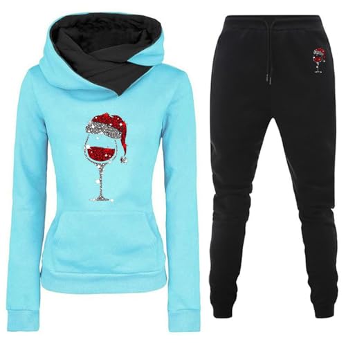 Jogginganzug 2tlg Damen Tracksuit Weihnachten Rotweinglas Drucken Langarm Rundhalsausschnitt Casual Sport Outfit Zweiteiler Sportanzug Freizeitanzug Jogger Trainingsanzug Set Sweatshirt & Jogginghose von CAUYDY