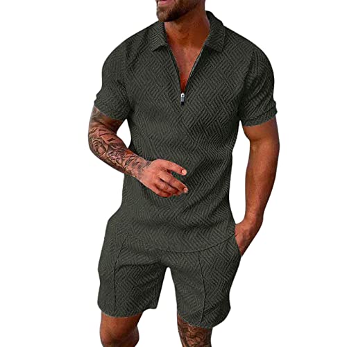 Jogginganzug Outfit Sweathose Kurze Für Männer Herren Trainingsanzug Sets Kurzarm Casual Loose T-Shirts + Kurze Hose Sommer Sets Freizeitanzug Casual Trainingsanzug Für Herren Suit Outfit von CAUYDY