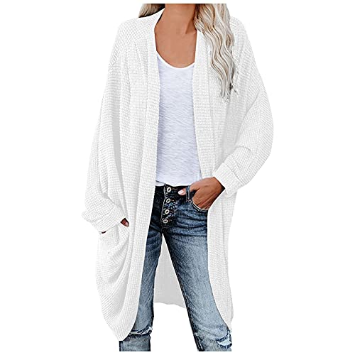 Kurze Strickjacke Damen Strickjacke Damen Grobstrick Cardigan Kurz Strickpullover mit V-Ausschnitt Knopfleiste Oversize Crop Langarm Kurze Button Down Open Front Sweater Elegante Einfarbig Strickwest von CAUYDY