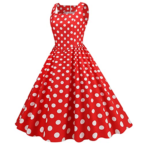 Rockabilly Kleider Damen Ärmellos Elegant Retro-Kleidung Festlich Swing Abendkleid Blumendruck Vintage A-Line Petticoat Kleid Partykleid Hohe Taille Sommer 50er Jahre Cocktailkleid von CAUYDY