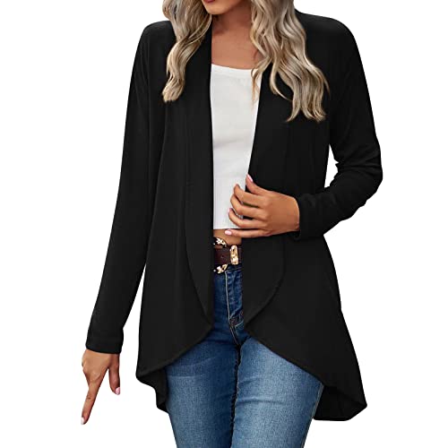 Shirtjacke Damen Lang Strickjacke Damen Lang Cardigan Sommer Leicht Sweater Casual Langarm Elegant Sommerjacken Bolero Festlich Schulterjacke Bolerojacke V-Ausschnitt 3/4 Ärmel/Kurzarm Solid mit Knop von CAUYDY