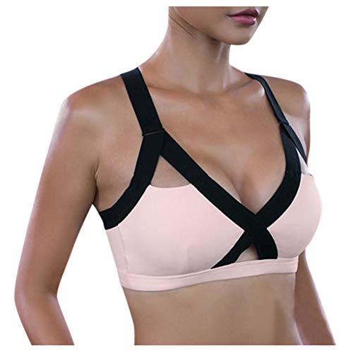 Sporttop Damen,Damen Sport-Bustier, langes, bauchfreies Tank-Top, gepolstert, Workout, Laufen, Yoga Damen Postoperativer Sport BH Ohne Bügel Vorderverschluss Racerback Bequemer Bustier Nach Brust Op von CAUYDY