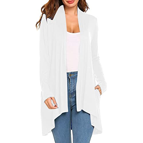 Strickjacke Damen Lang Mit KnöPfen Cardigan Damen Lang Sommer Strickjacke Leichte Langarm Strand Cover up Elegant Kimono Kapuzenpullover Grobstrick-Cardigan mit Kapuze Grobstrickjacke Strickmantel St von CAUYDY