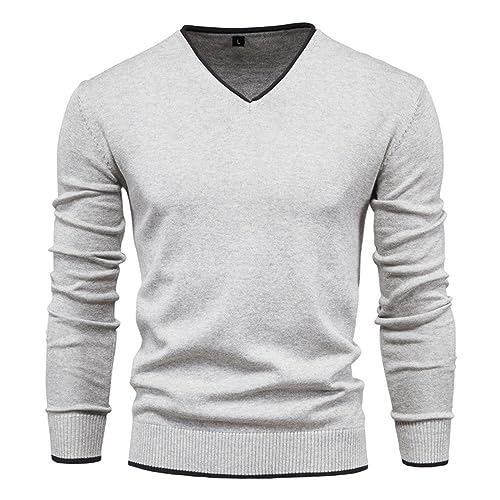 Winterpullover Herren Warm Strickpullover Herren V Ausschnitt Pullover Herbst Winter Langarm Sweater Basic Mode Winterpullover Warm Casual Arbeitspullove Einfarbig Tops von CAUYDY
