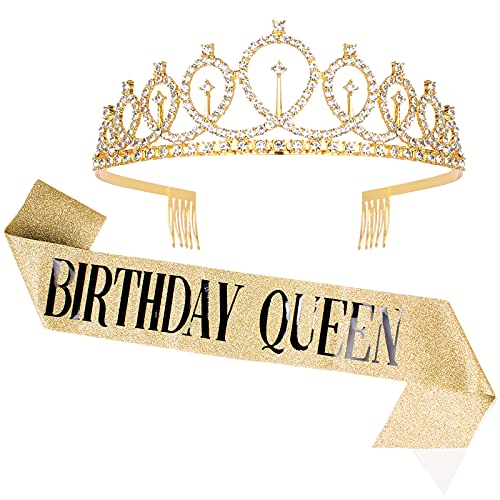 CAVETEE Schärpe und Strass-Tiara-Set "Birthday Queen", 2 Piece Set, Stoff von CAVETEE