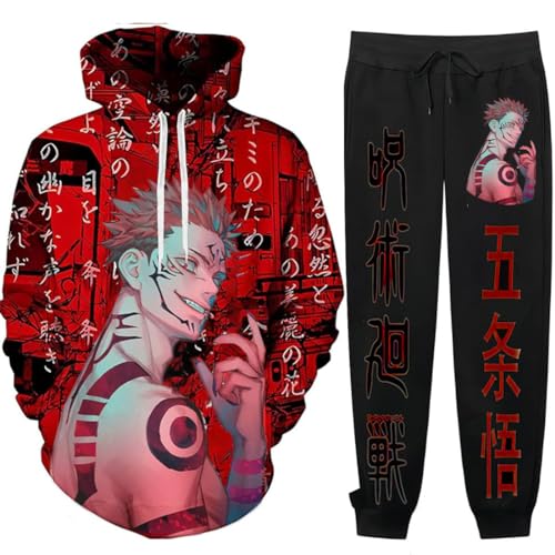 CAVTPME Anime-Kapuzenpullover- und Hose-Set für Damen und Herren, 3D-Hoodies, Sweatshirt, Hoodie, Sweatpants, 2-teiliges Set, Nr. 1, Small von CAVTPME