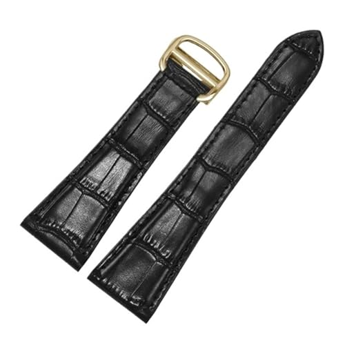 CAWEUER 16 17 18 20 22 23 24 25 mm Uhrenarmbänder aus Rindsleder, schwarz-braunes Armband mit Faltschließe, geeignet for die Calibre-Serie(Black golden,18mm) von CAWEUER